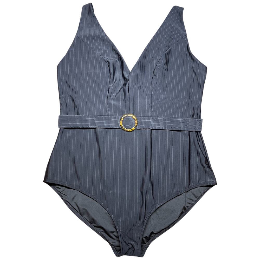 CITY CHIC COLLECTIVE Java White Stripes Women's Large Bathing Swim Suit
